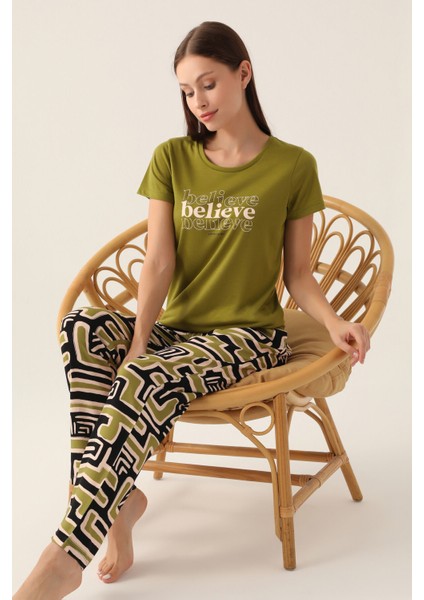Believe Yeşil Kadın Kısa Kol Pijama Takımı modelleri