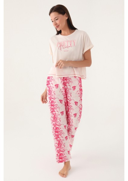 Strong Krem Kadın Kısa Kol Pijama Takımı modelleri