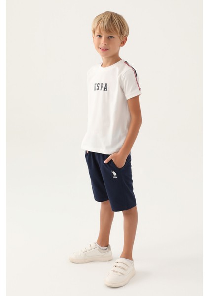 Lisanslı With Sleeve Detail Krem Erkek Çocuk Bermuda Takım