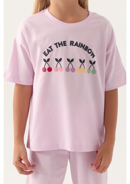Eat The Rainbow Mor Kız Çocuk Kapri Takım