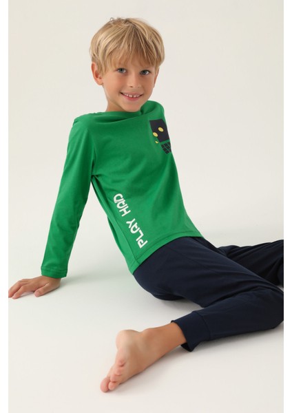 Play Hard Yeşil Erkek Çocuk Pijama Takımı