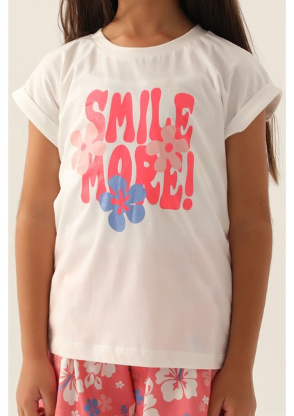 Smile More Neon Pembe Kız Çocuk Şort Takım