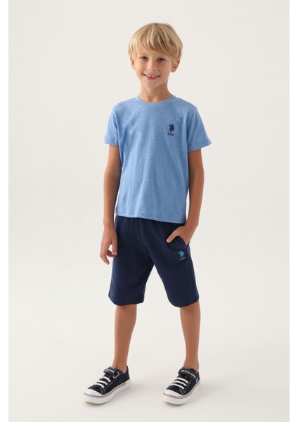 Lisanslı Printed Indigo Erkek Çocuk Bermuda Takım