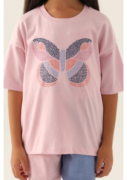 Colour Butterfly Toz Pembe Kız Çocuk Şort Takım