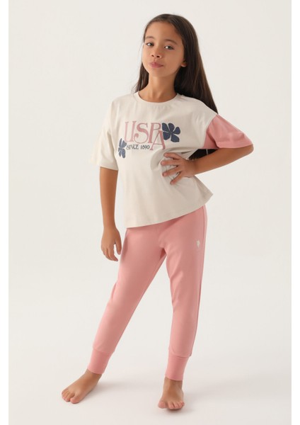 Lisanslı Rose Bej Kız Çocuk Pijama Takımı