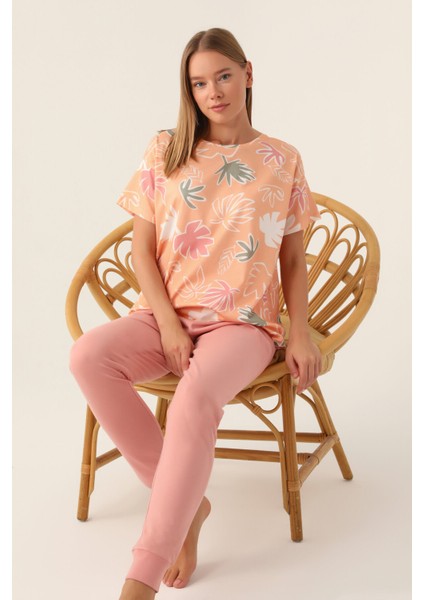 Pink Somon Kadın Kısa Kol Pijama Takımı modelleri