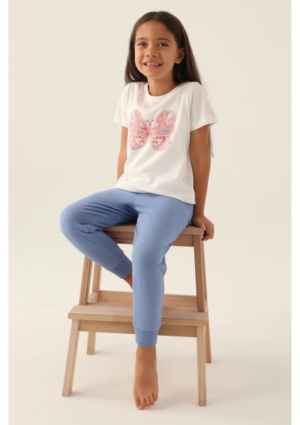 Butterfly Krem Kız Çocuk Pijama Takımı
