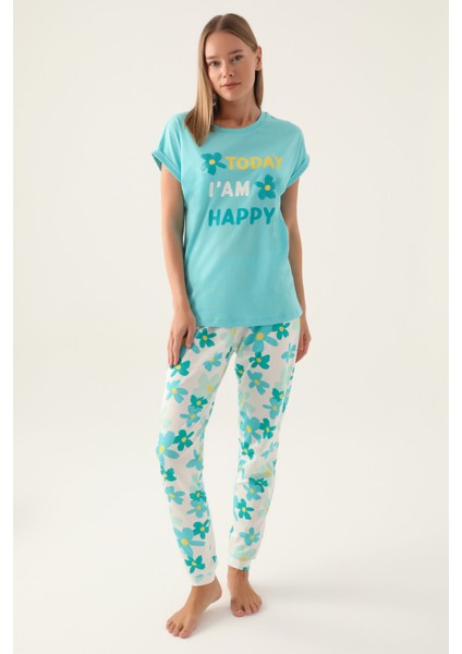 Happy Turkuaz Kadın Kısa Kol Pijama Takımı