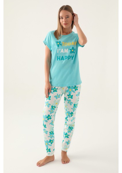 Happy Turkuaz Kadın Kısa Kol Pijama Takımı fiyatları