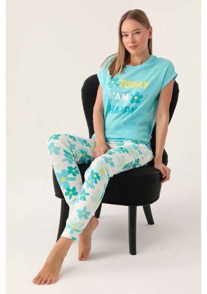Happy Turkuaz Kadın Kısa Kol Pijama Takımı modelleri