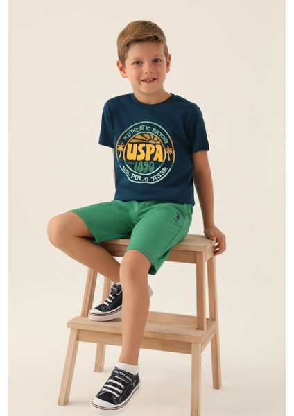 Lisanslı Crew Neck Lacivert Erkek Çocuk Bermuda Takım