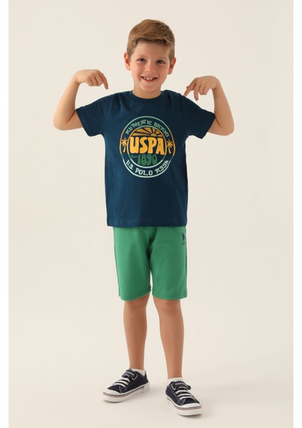 Lisanslı Crew Neck Lacivert Erkek Çocuk Bermuda Takım