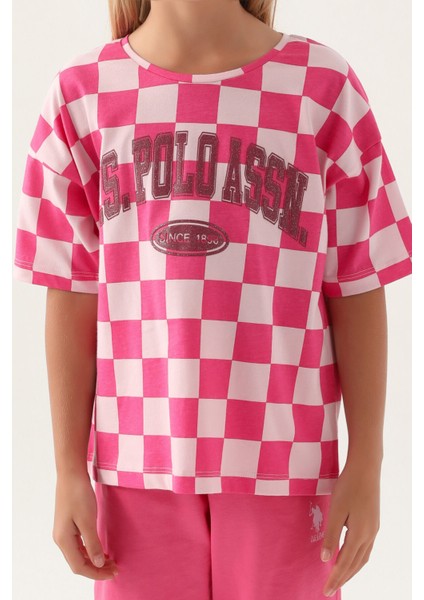 U.s. Polo Assn Lisanslı Plaid Toz Pembe Kız Çocuk Kapri Takım