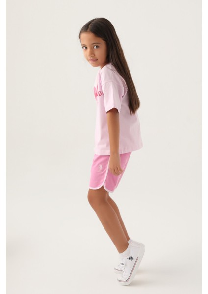 Lisanslı Oversized Mor Kız Çocuk Şort Takım fiyatları