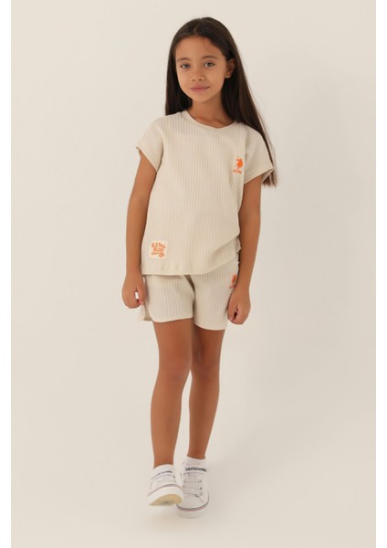 Lisanslı Thick Bej Kız Çocuk Şort Takım modelleri