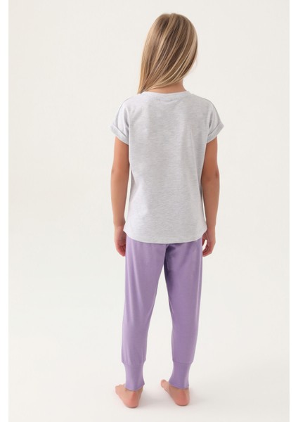 Lisanslı Starry Kar Melanj Kız Çocuk Pijama Takımı