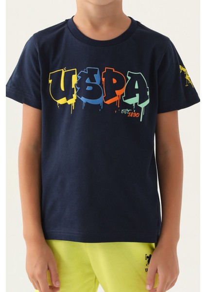 U.S. Polo Assn. Lisanslı Graphic Written Lacivert Erkek Çocuk Bermuda Takım