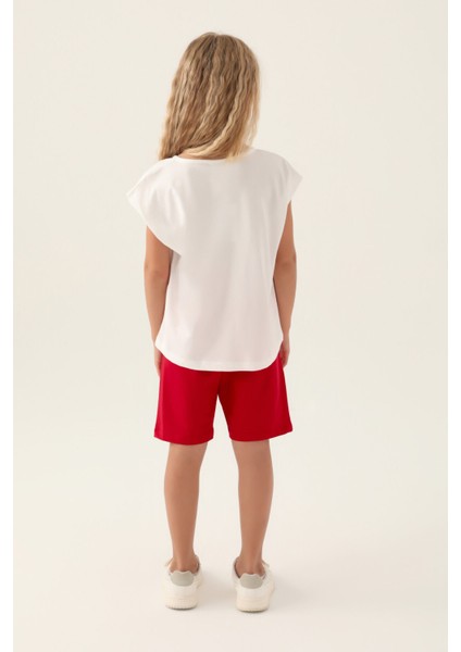 Lisanslı Flower Written Kırmızı Kız Çocuk Bermuda Takım indirimleri
