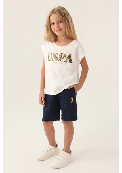 U.S. Polo Assn. Lisanslı Flower Written Krem Kız Çocuk Bermuda Takım