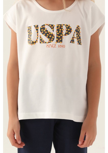 U.S. Polo Assn. Lisanslı Flower Written Krem Kız Çocuk Bermuda Takım