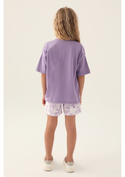 Lisanslı Heart Printed Mor Kız Çocuk Şort Takım indirimleri