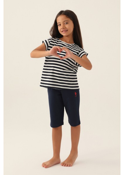 Lisanslı Basic Lacivert Kız Çocuk Kapri Takım modelleri