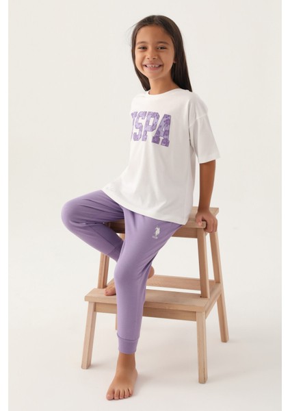 Lisanslı Floral Text Krem Kız Çocuk Pijama Takımı fiyatları