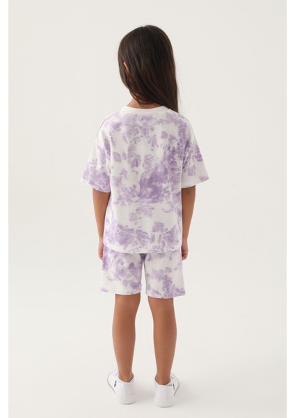Lisanslı Batik Mor Kız Çocuk Bermuda Takım