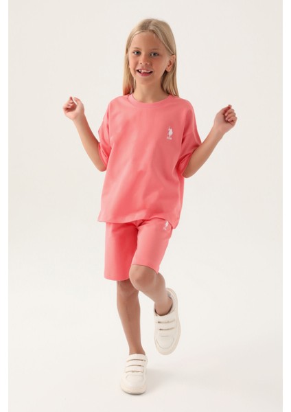 Lisanslı Simple Neon Pembe Kız Çocuk Bermuda Takım