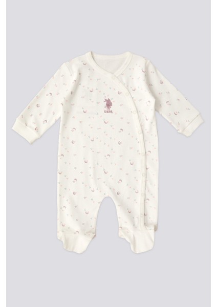 Lisanslı Heart Krem Kız Bebek Tulum