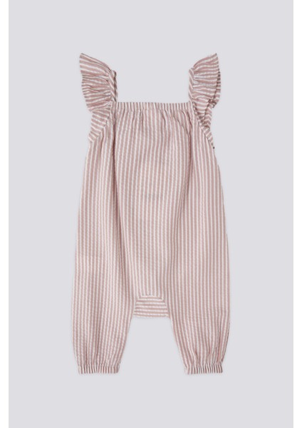 Lisanslı Buttond Krem Kız Bebek Tulum