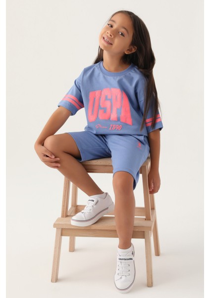 Lisanslı Sleeve Detail Açık Indigo Kız Çocuk Bermuda Takım fiyatları