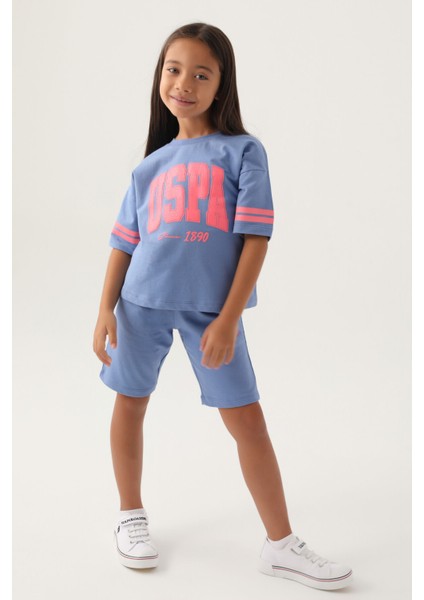 Lisanslı Sleeve Detail Açık Indigo Kız Çocuk Bermuda Takım modelleri