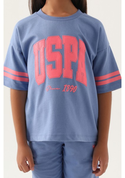 Lisanslı Sleeve Detail Açık Indigo Kız Çocuk Bermuda Takım fırsatları