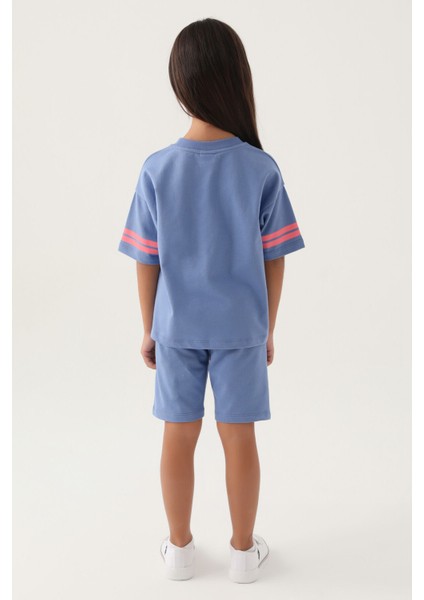 Lisanslı Sleeve Detail Açık Indigo Kız Çocuk Bermuda Takım indirimleri