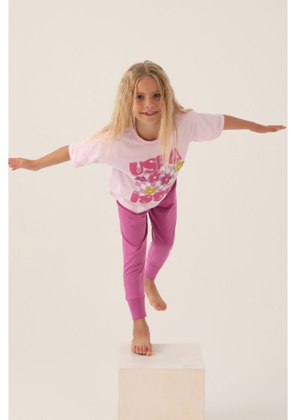 Lisanslı Printed Mor Kız Çocuk Pijama Takımı