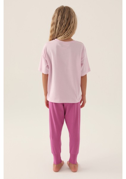 Lisanslı Printed Mor Kız Çocuk Pijama Takımı