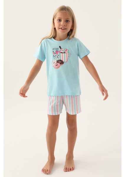 My True Açık Mavi Kız Çocuk Şort Takım