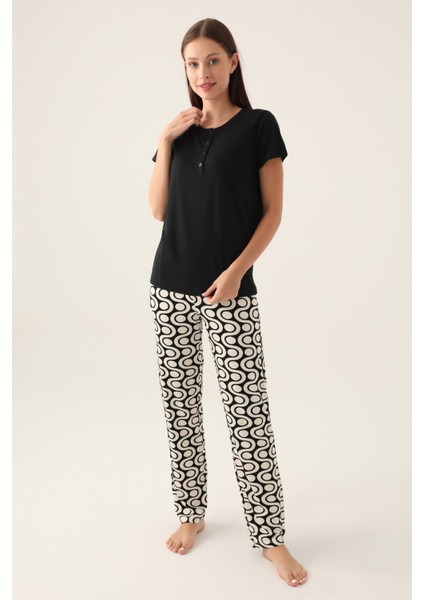 Basezic Siyah Kadın Kısa Kol Pijama Takımı fiyatları