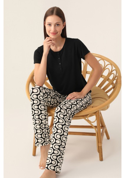 Basezic Siyah Kadın Kısa Kol Pijama Takımı modelleri