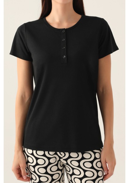 Basezic Siyah Kadın Kısa Kol Pijama Takımı fırsatları