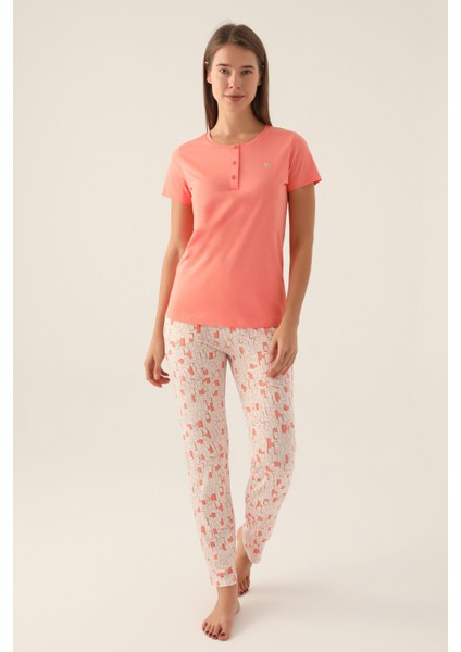 Buttoned Somon Kadın Kısa Kol Pijama Takımı fiyatları