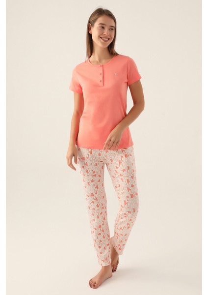 Buttoned Somon Kadın Kısa Kol Pijama Takımı modelleri