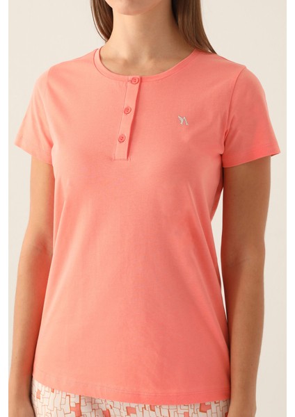 Buttoned Somon Kadın Kısa Kol Pijama Takımı fırsatları