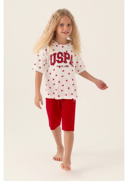 Lisanslı Heart Pattern Kırmızı Kız Çocuk Kapri Takım