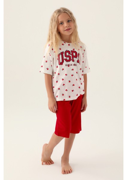 Lisanslı Heart Pattern Kırmızı Kız Çocuk Kapri Takım modelleri