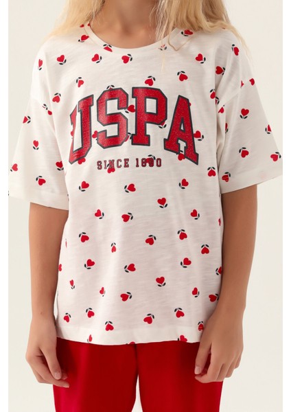 Lisanslı Heart Pattern Kırmızı Kız Çocuk Kapri Takım fırsatları