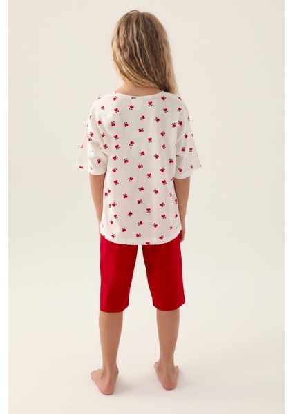 Lisanslı Heart Pattern Kırmızı Kız Çocuk Kapri Takım indirimleri