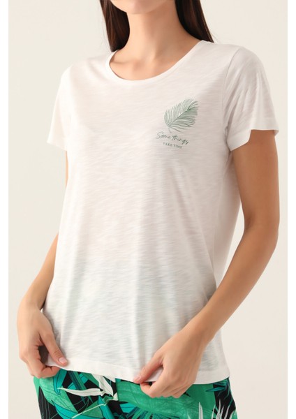 Take Tıme Krem Kadın Kısa Kol Pijama Takımı