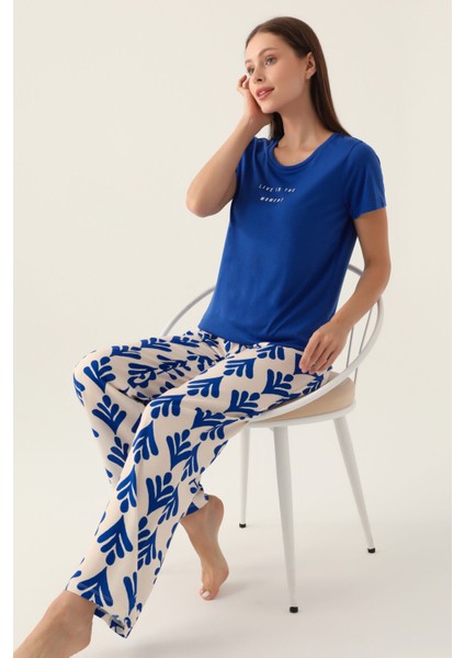 Moment Mavi Kadın Kısa Kol Pijama Takımı modelleri